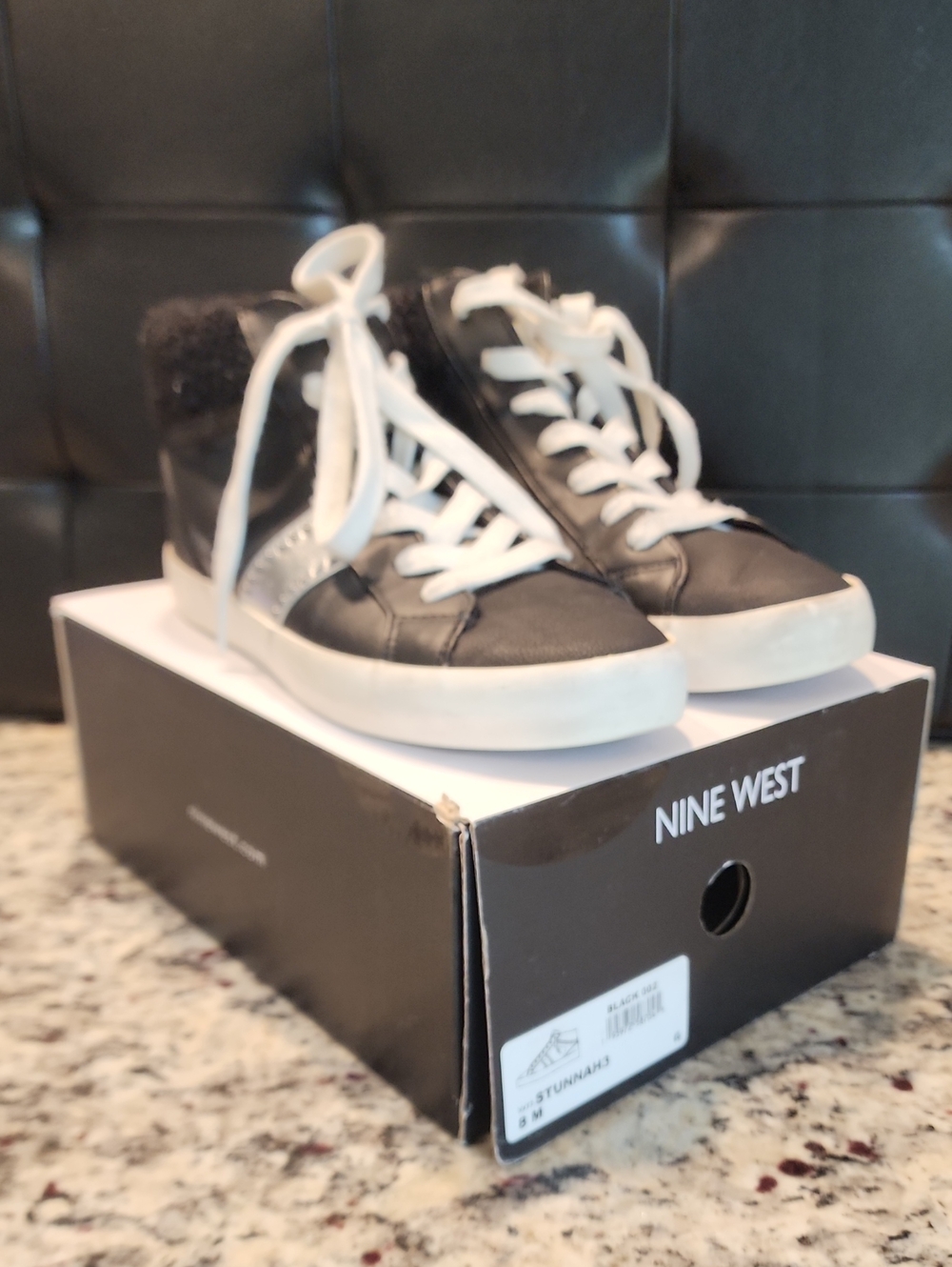 Nine West Stunnah3 Black and White High-Top Sneakers